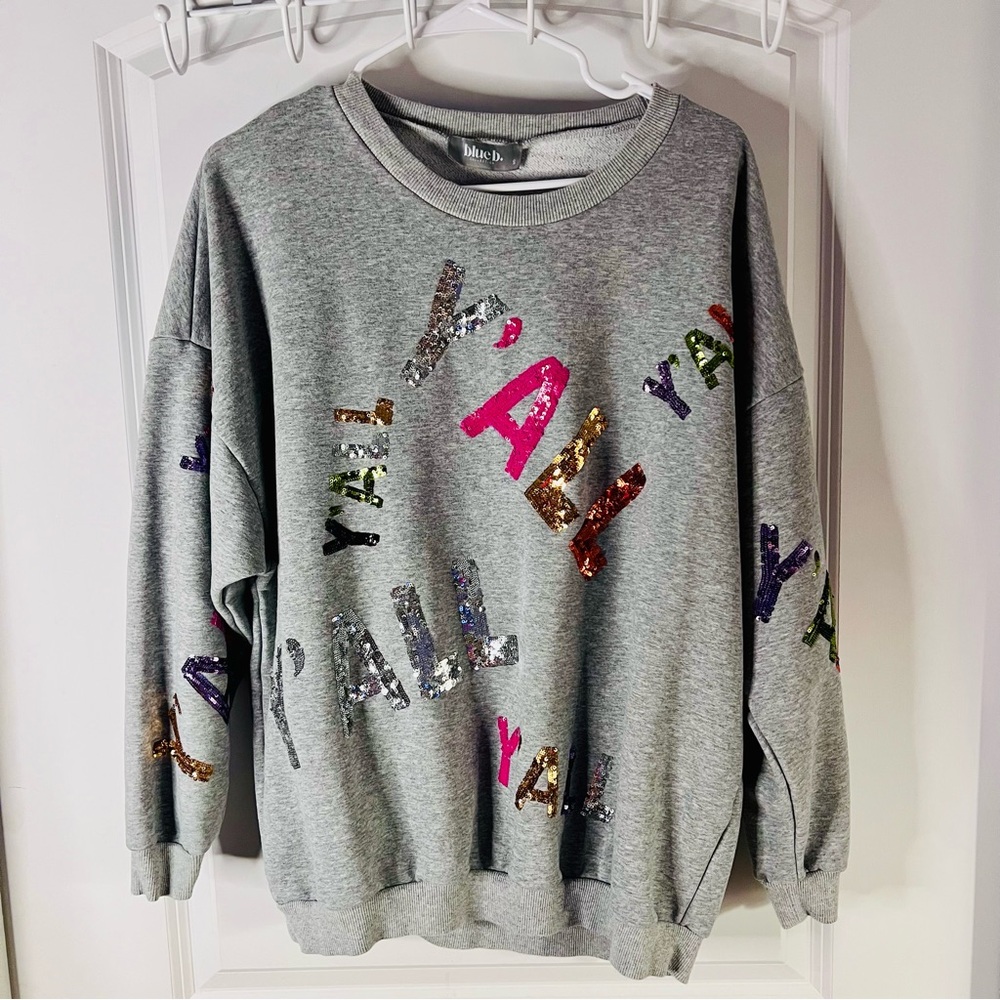 Gray Sequin 'Y'All' Sweater